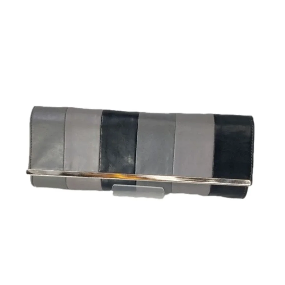 Bonita Clutch Bag Black and Gray Wide Stripe Color Block Wallet